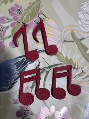 Leather Red/Brown Musical Note Earrings Musical jewelry Mothers Day gift Set - 2